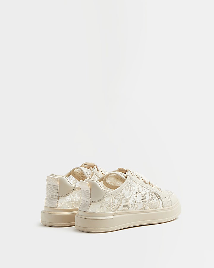 Girls white lace trainers