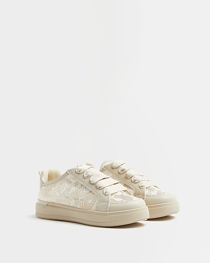 Girls white lace trainers