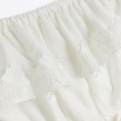 Girls white lace trim bardot maxi dress River Island