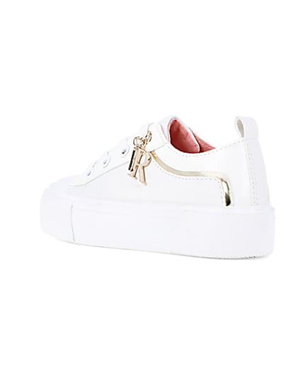 360 degree animation of product Girls white lace up charm detail trainers frame-6
