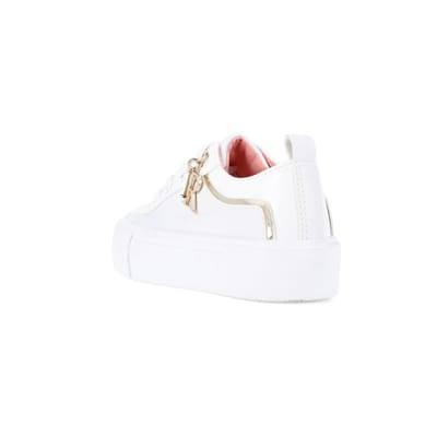 Girls white lace up charm detail trainers | River Island
