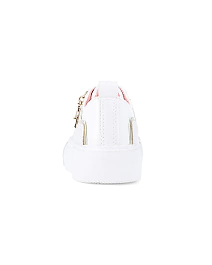 360 degree animation of product Girls white lace up charm detail trainers frame-9