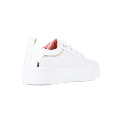 Girls white lace up charm detail trainers | River Island