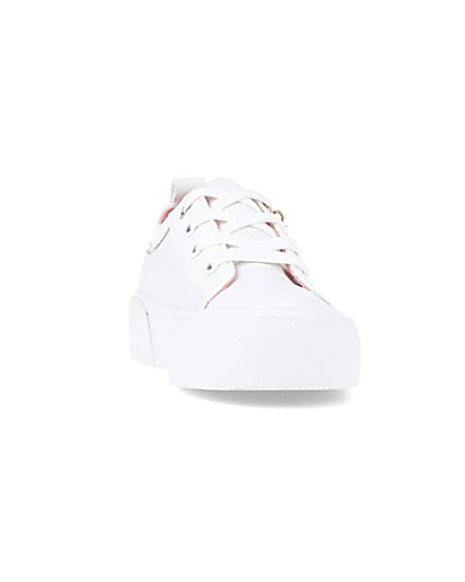 360 degree animation of product Girls white lace up charm detail trainers frame-20