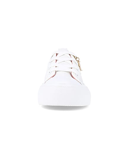 360 degree animation of product Girls white lace up charm detail trainers frame-21
