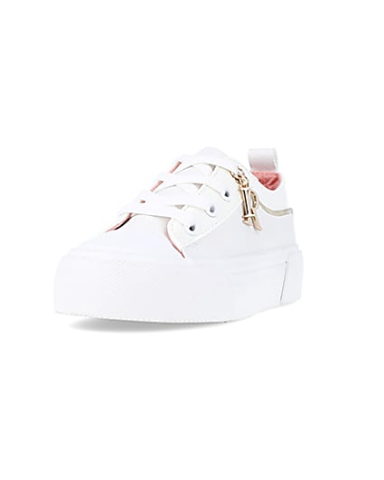 360 degree animation of product Girls white lace up charm detail trainers frame-23