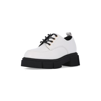 360 degree animation of product Girls White Lace Up Chunky Shoes frame-0