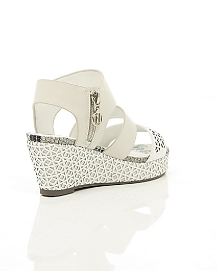 360 degree animation of product Girls white laser cut wedges frame-13