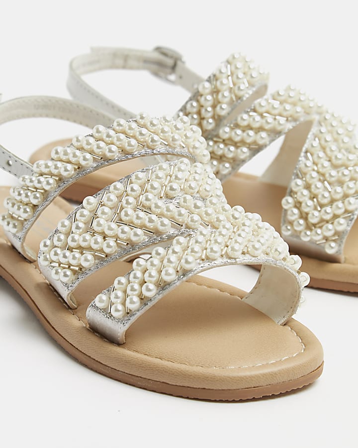 Girls white leather pearl sandals