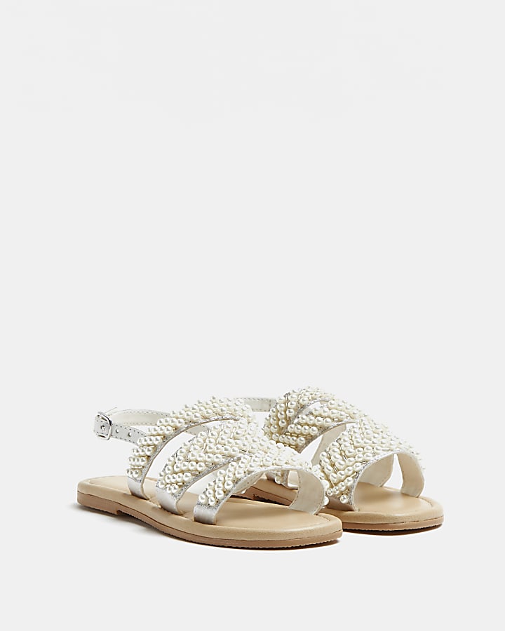 Girls white leather pearl sandals