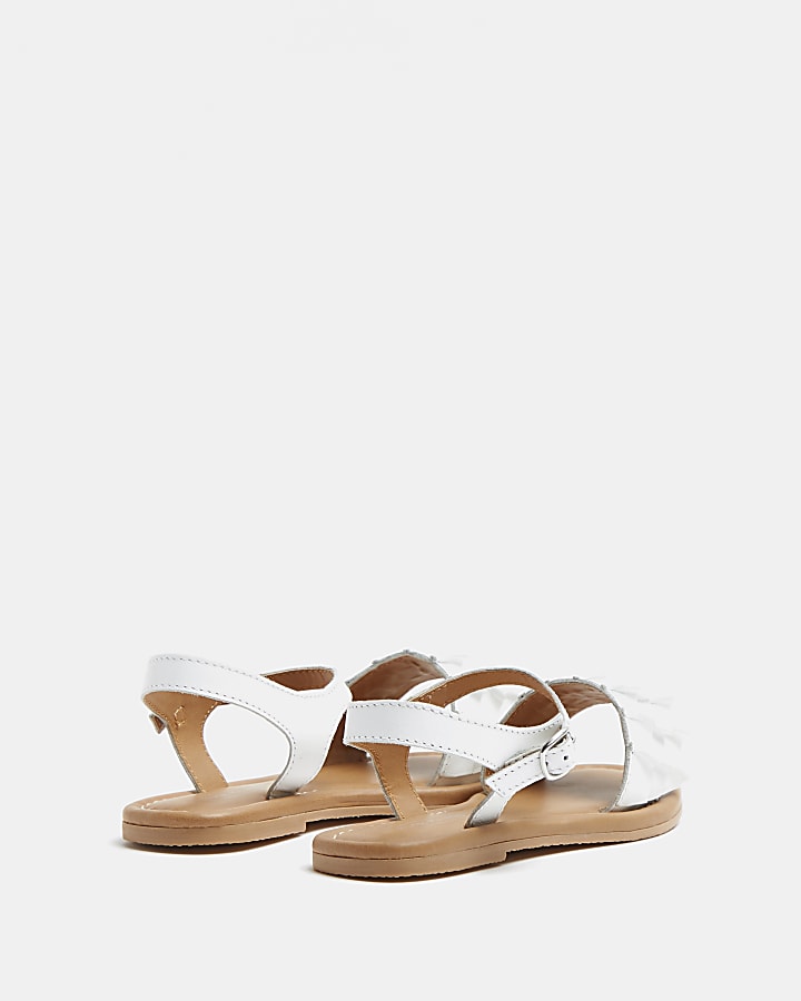 Girls white leather ruffle sandals
