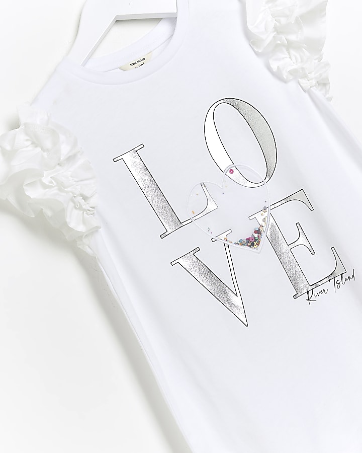 Girls White Love sequin T-shirt