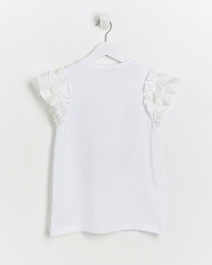Girls White Love sequin T-shirt