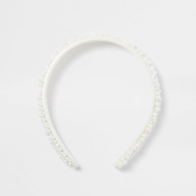 Girls white mega pearl headband River Island