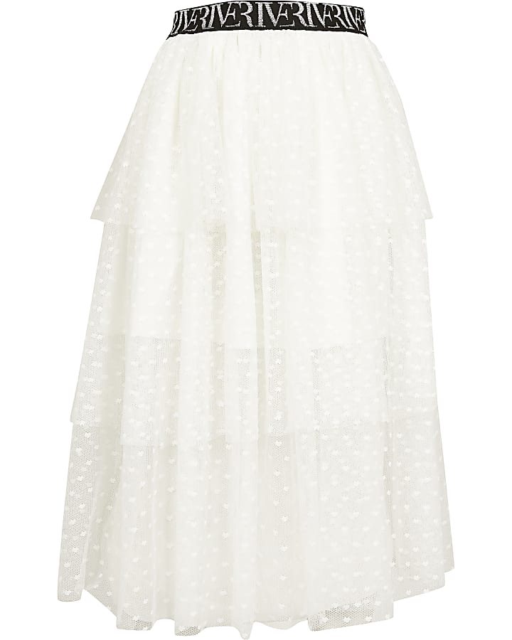 Girls white mesh rara skirt