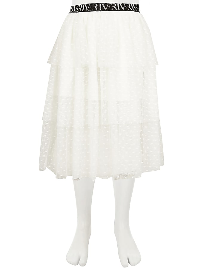 Girls white mesh rara skirt