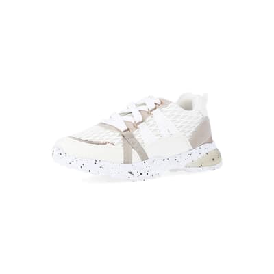 360 degree animation of product Girls white mesh speckled trainer frame-1
