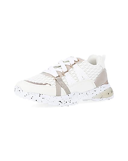360 degree animation of product Girls white mesh speckled trainer frame-1
