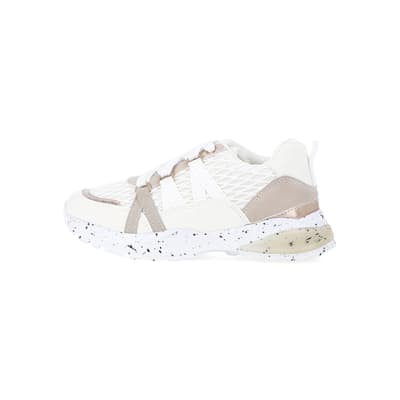 360 degree animation of product Girls white mesh speckled trainer frame-4