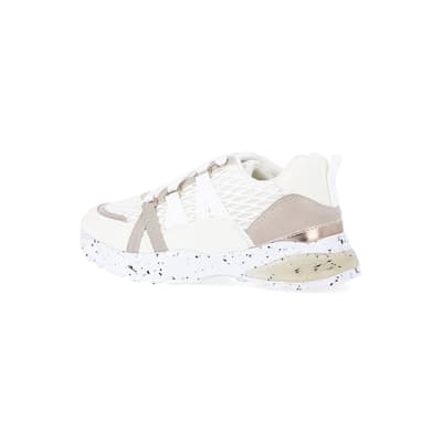 360 degree animation of product Girls white mesh speckled trainer frame-5