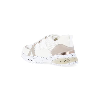 360 degree animation of product Girls white mesh speckled trainer frame-6