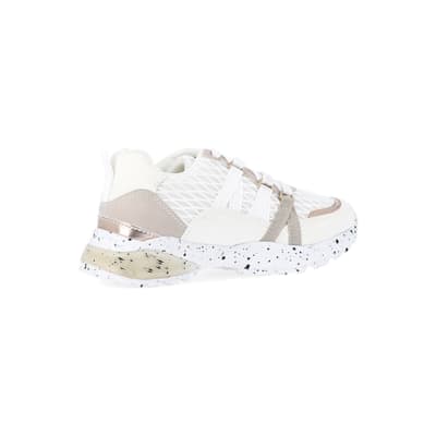 360 degree animation of product Girls white mesh speckled trainer frame-13