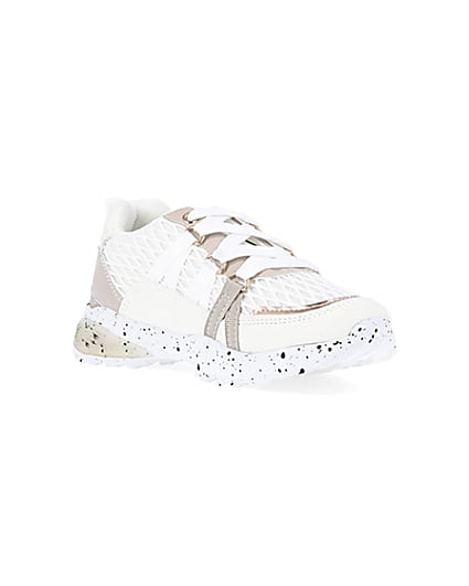 360 degree animation of product Girls white mesh speckled trainer frame-18