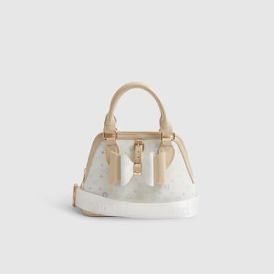 Girls White Monogram Cross Body Bag