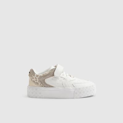 Girls White Monogram Leopard Trainers