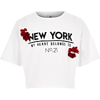 Girls white 'New York' corsage T-shirt