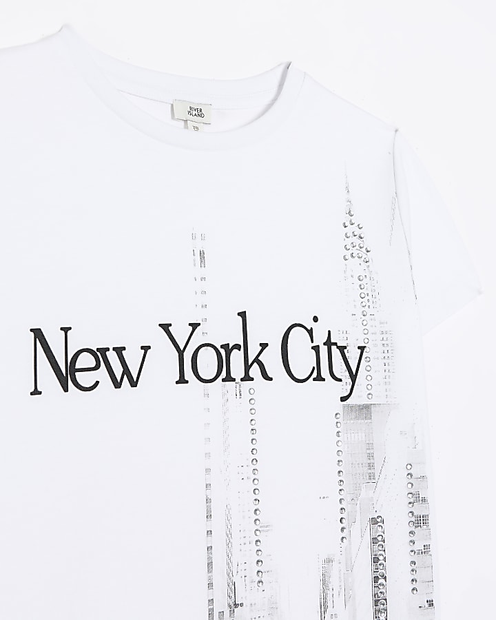 Girls white new york graphic t-shirt