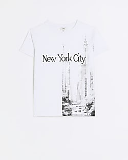 Girls white new york graphic t-shirt