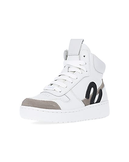 360 degree animation of product Girls White Nushu High Top Trainers frame-0
