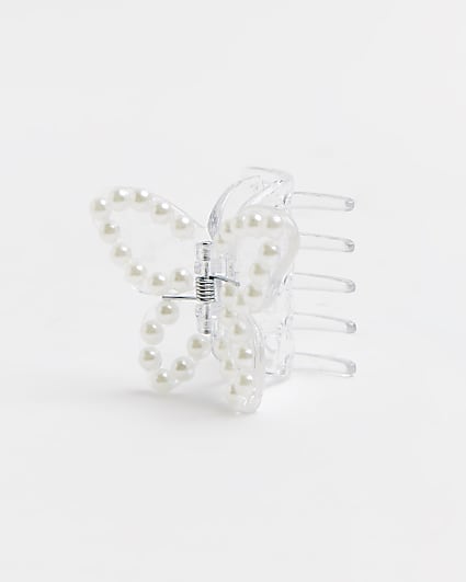 Girls white pearl butterfly claw hair clip