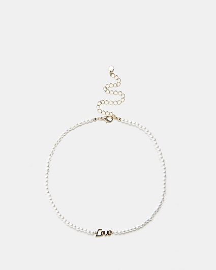 Girls white pearl 'Love' necklace
