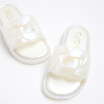 River island 2024 white sliders