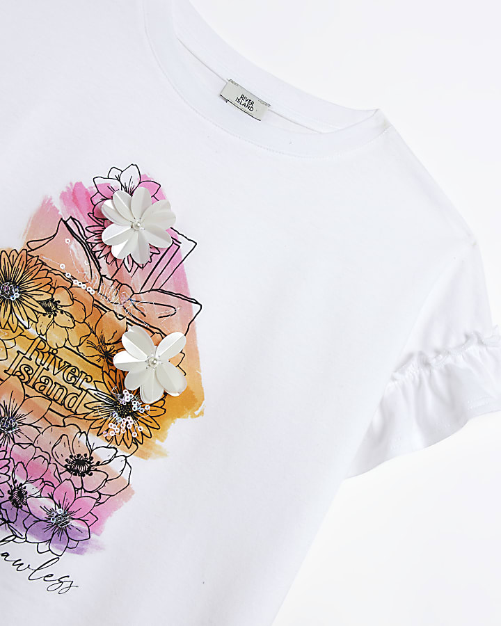 Girls White Perfume Graphic Sequin T-shirt