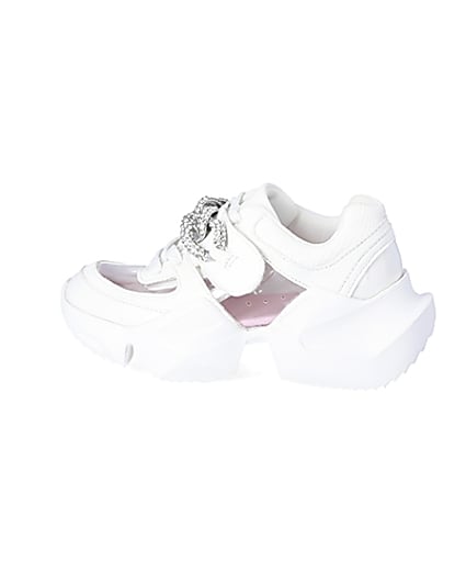 360 degree animation of product Girls white perspex diamante chunky trainers frame-4
