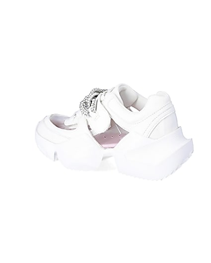 360 degree animation of product Girls white perspex diamante chunky trainers frame-5