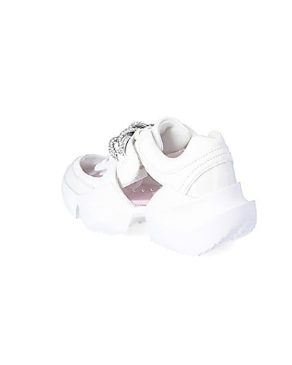 360 degree animation of product Girls white perspex diamante chunky trainers frame-6
