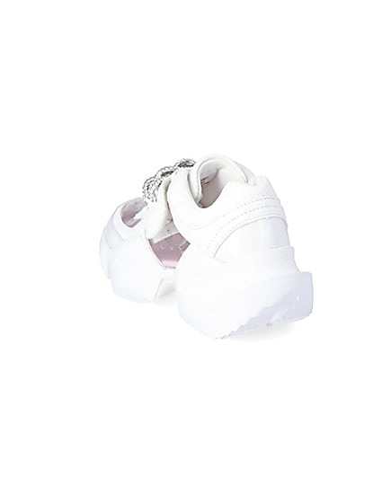360 degree animation of product Girls white perspex diamante chunky trainers frame-7