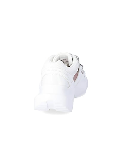 360 degree animation of product Girls white perspex diamante chunky trainers frame-10