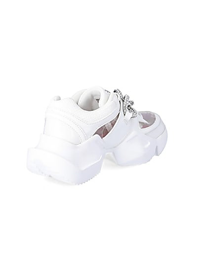 360 degree animation of product Girls white perspex diamante chunky trainers frame-12