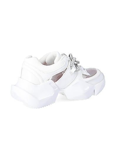 360 degree animation of product Girls white perspex diamante chunky trainers frame-13