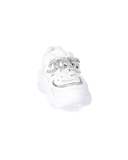 360 degree animation of product Girls white perspex diamante chunky trainers frame-20