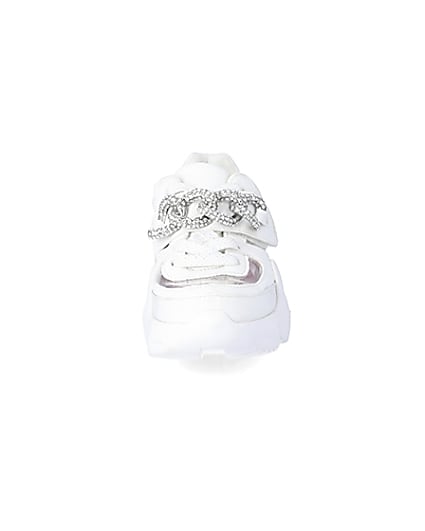 360 degree animation of product Girls white perspex diamante chunky trainers frame-21