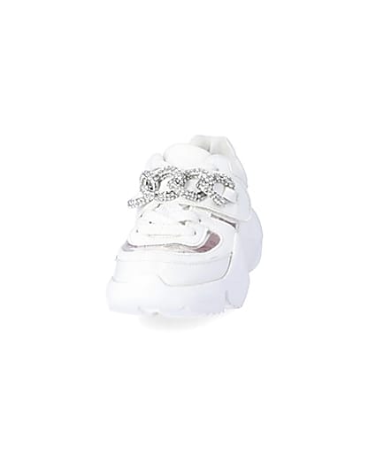 360 degree animation of product Girls white perspex diamante chunky trainers frame-22