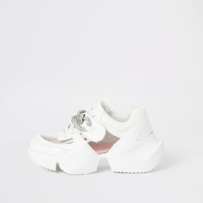 girls chunky white trainers