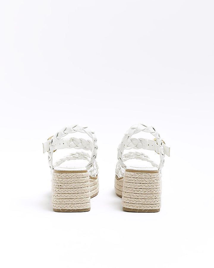 Girls white plaited wedge sandals