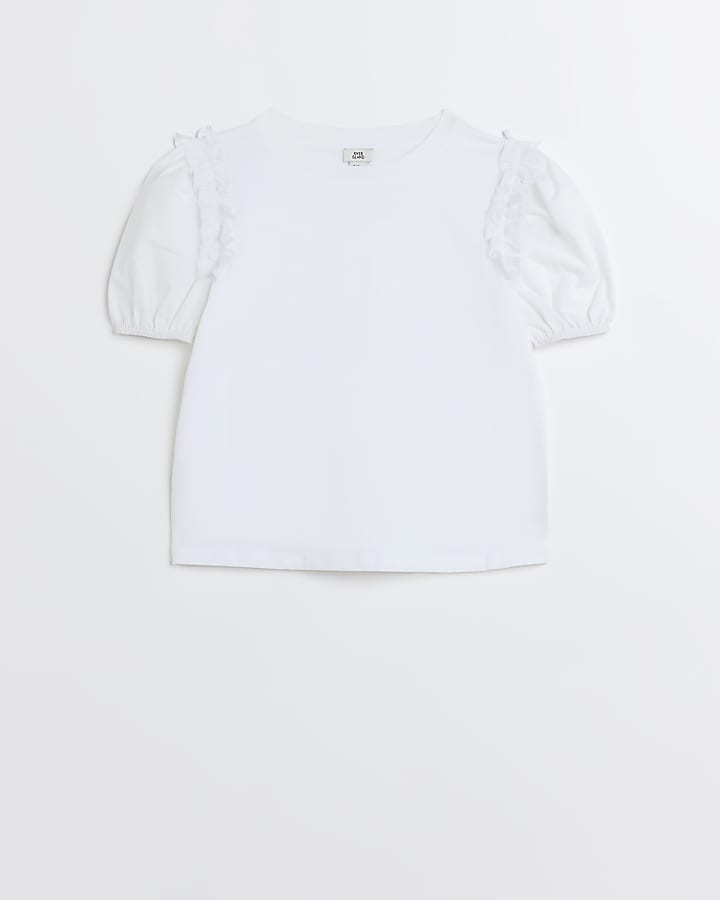 Girls white poplin frill t-shirt